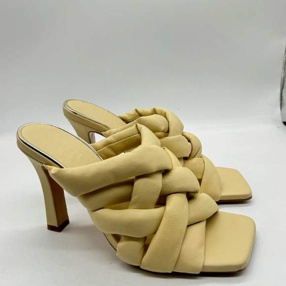 Zara padded woven leather heeled mules, cream yellow 40 square toe - Picture 5 of 8